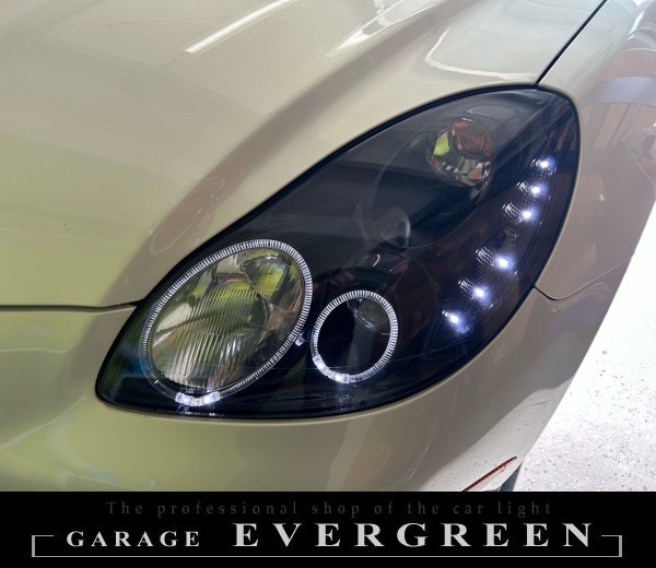 40系 ソアラ インナーブラック塗装&4連LEDイカリング&白色LED増設 仕様 純正加工品 ドレスアップ ヘッドライト 交換