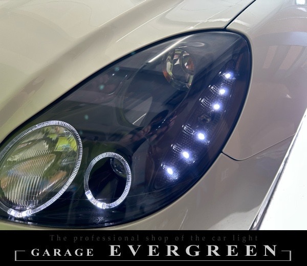 40系 ソアラ インナーブラック塗装&4連LEDイカリング&白色LED増設 仕様 純正加工品 ドレスアップ ヘッドライト 交換