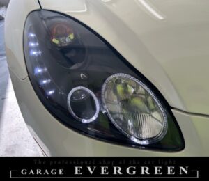 40系 ソアラ インナーブラック塗装＆4連LEDイカリング＆白色LED増設 仕様 純正加工品 ドレスアップ ヘッドライト 交換