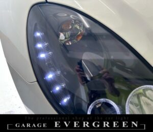 40系 ソアラ インナーブラック塗装＆4連LEDイカリング＆白色LED増設 仕様 純正加工品 ドレスアップ ヘッドライト 交換