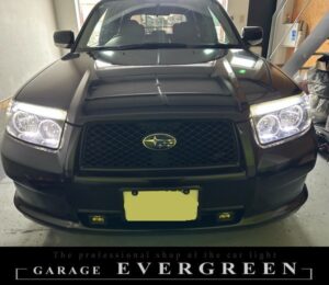 SG5/SG9フォレスター 後期 インナーブラック塗装&4連イカリング&白LED増設 仕様 純正加工品 ドレスアップ ヘッドライト 取り付け