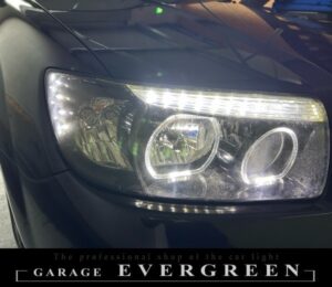 SG5/SG9フォレスター 後期 インナーブラック塗装&4連イカリング&白LED増設 仕様 純正加工品 ドレスアップ ヘッドライト 取り付け