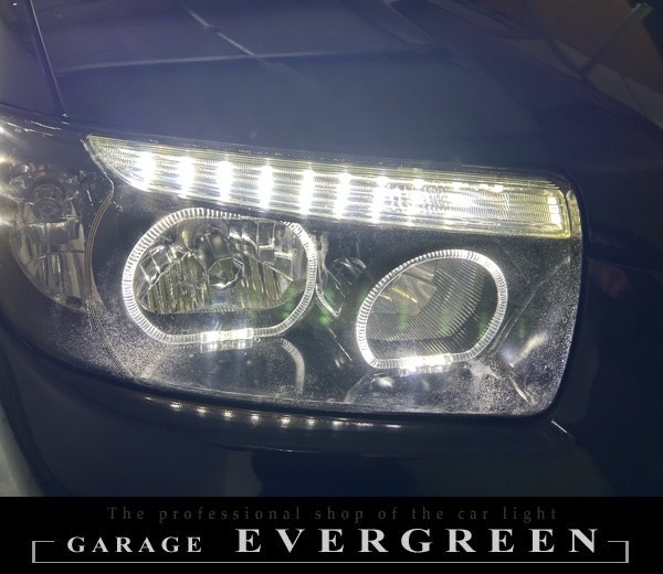 SG5/SG9フォレスター 後期 インナーブラック塗装&4連イカリング&白LED増設 仕様 純正加工品 ドレスアップ ヘッドライト 取り付け