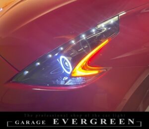 修理 社外品 Z34フェアレディZ インナーブラック&COBイカリング&LED増設 純正加工品 ドレスアップ ヘッドライト