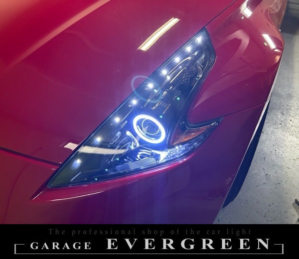 修理 社外品 Z34フェアレディZ インナーブラック&COBイカリング&LED増設 純正加工品 ドレスアップ ヘッドライト