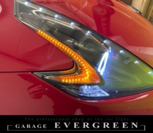 修理 社外品 Z34フェアレディZ インナーブラック&COBイカリング&LED増設 純正加工品 ドレスアップ ヘッドライト