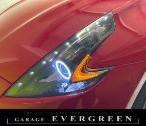 修理 社外品 Z34フェアレディZ インナーブラック&COBイカリング&LED増設 純正加工品 ドレスアップ ヘッドライト