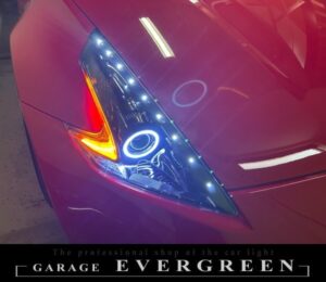 修理 社外品 Z34フェアレディZ インナーブラック&COBイカリング&LED増設 純正加工品 ドレスアップ ヘッドライト